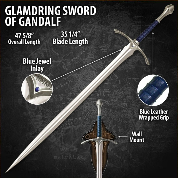 Glamdring Sword of Gandalf – Authentic Hobbit Replica with Display Plaque