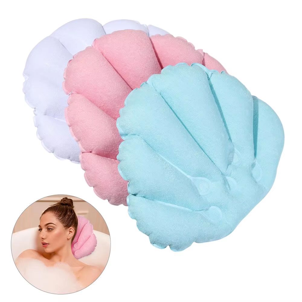 Inflatable Spa Bath Pillow with Suction Cups Soft Bathtub Neck Support Pillow