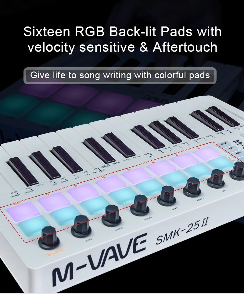 Pad Controller Keyboard USB Key with Drum Pads, 8 Knobs, Music Production Software, Wireless Bluetooth MIDI Keyboard