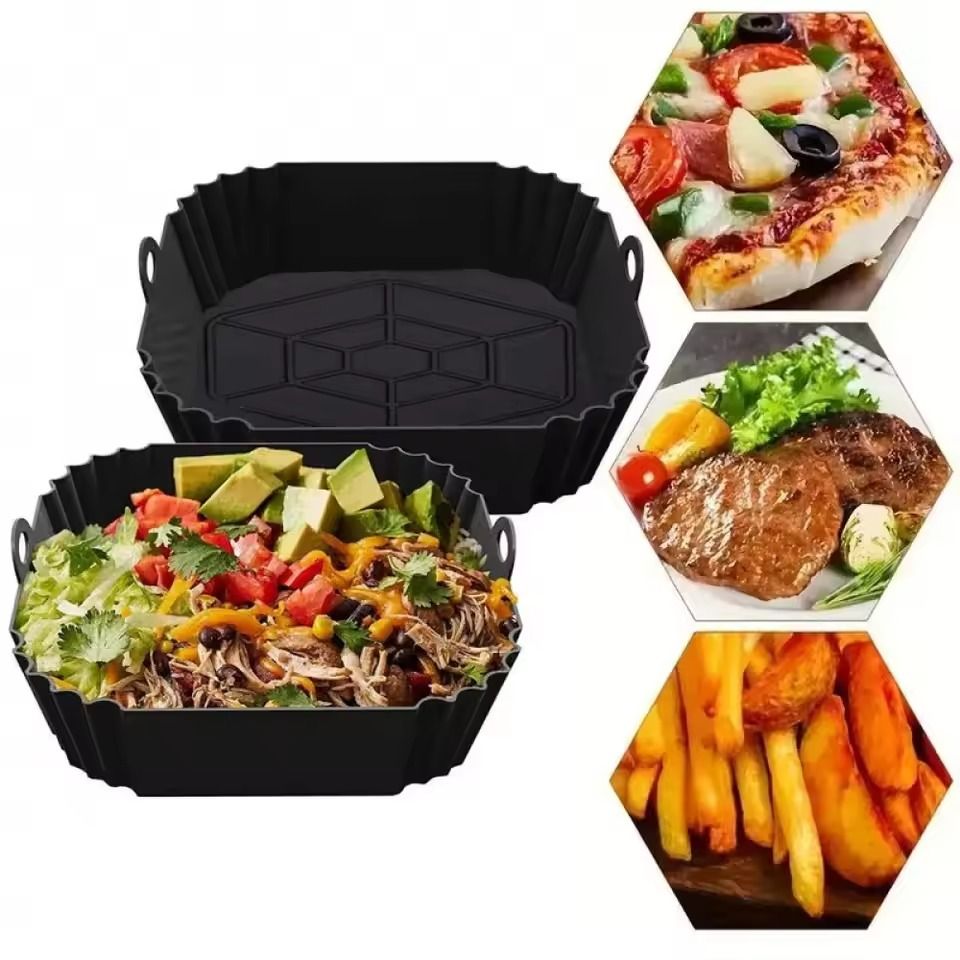 Silicone Square Air Fryer Pot Tray with Handle for Reusable Non Stick Baking