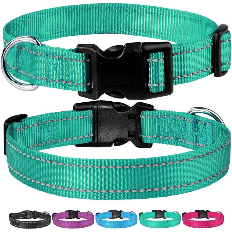 Reflective Dog Collar with Adjustable Safety Strap Durable Nylon Pet Traction Rope for Small and Medium Pets