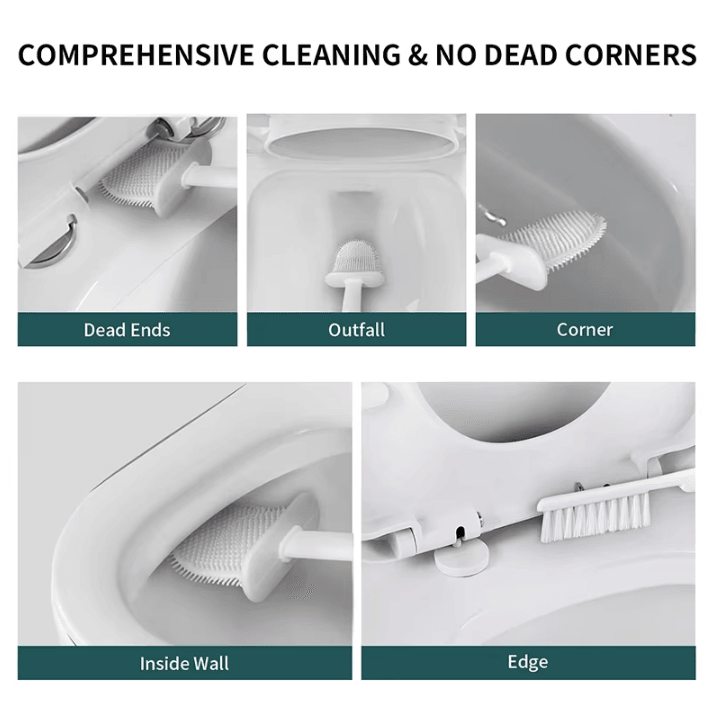 Wall-Mounted Silicone Toilet Brush with Holder – Long Handle Hygienic Bathroom Cleaning Tool