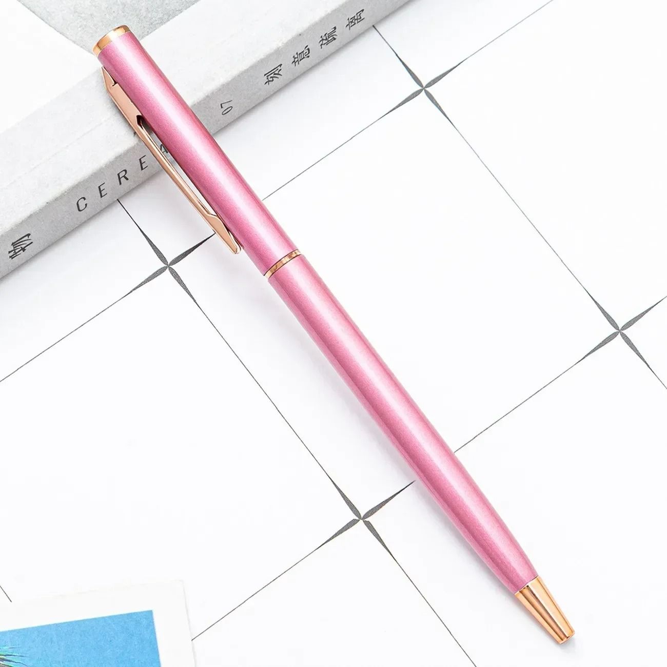 Rose Gold Custom Engraved Ballpoint Pens Slim Metal Personalized Logo Pens Bulk Set