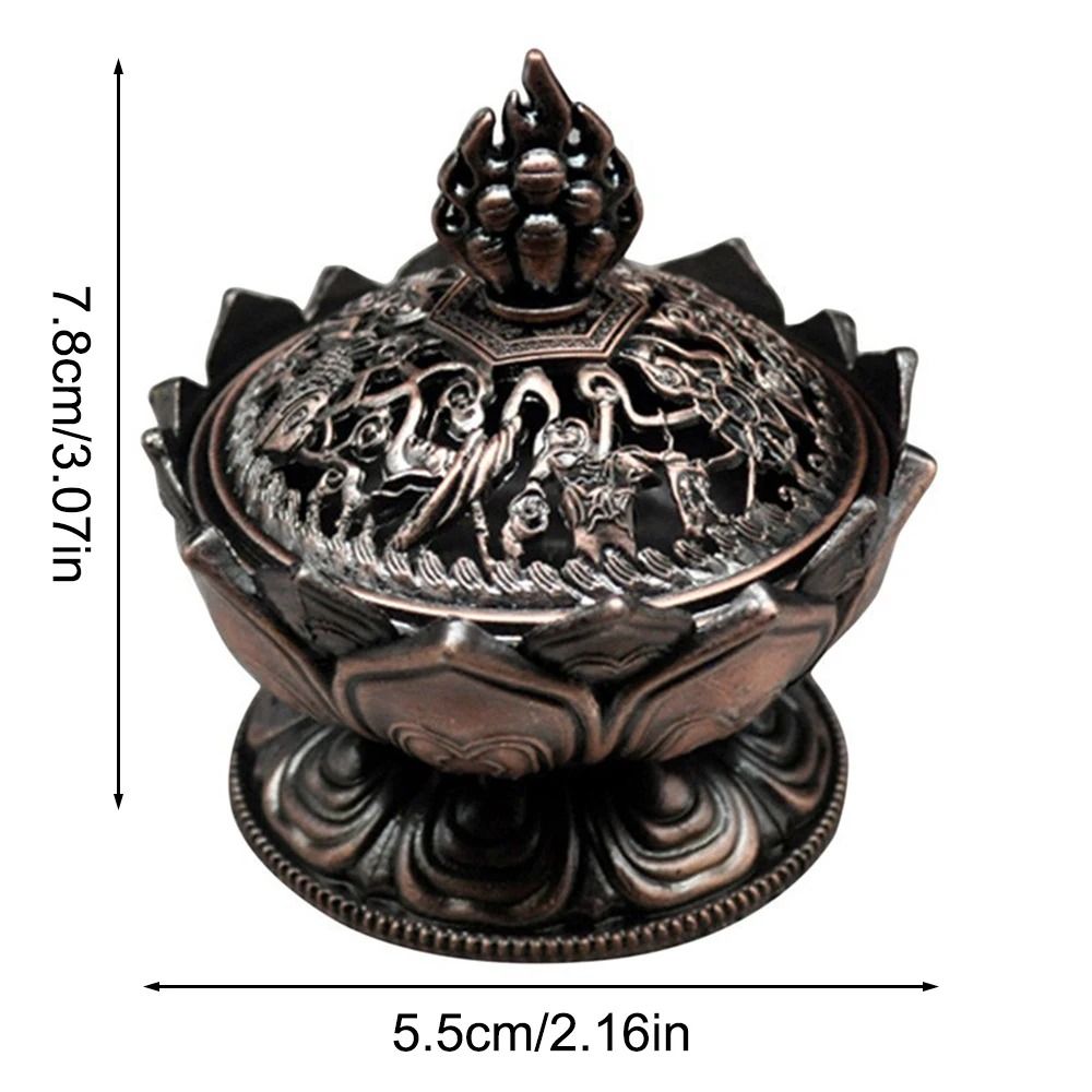 Lotus Flower Incense Burner Brass Style Buddhist Decor Mini Metal Censer