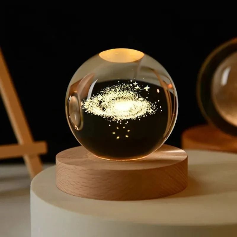 3D Crystal Ball LED Galaxy Lamp with Solar System Engraving