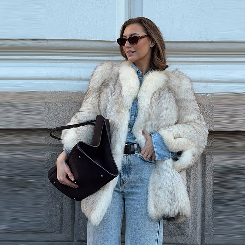 Retro Loose Women's Faux Fur Coat, Elegant Thicken Plush Pad Shoulder Open Coat, Classic Chic Winter Street Outwear