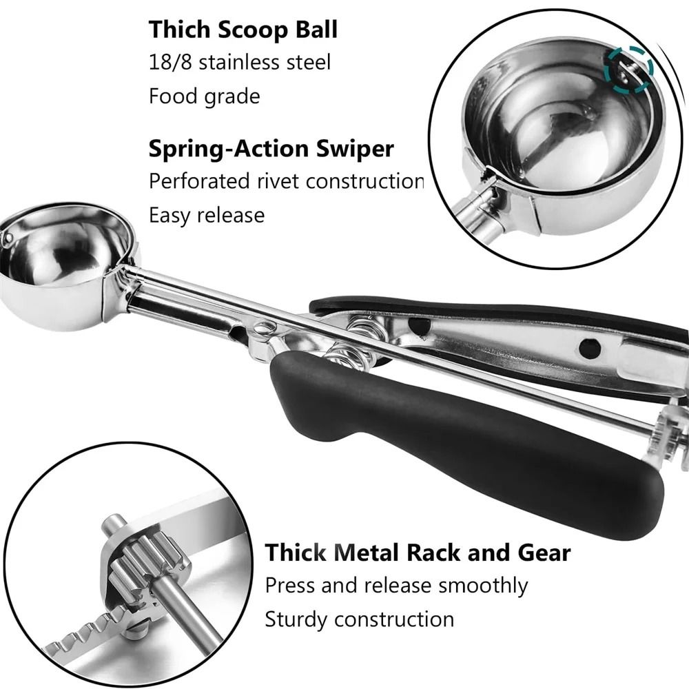 Stainless Steel Ice Cream and Cookie Dough Scoop with Trigger Release Handle
