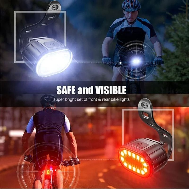 Ultra-Compact LED Bicycle Light Set | USB Rechargeable Waterproof Safety Warning Headlight & Taillight