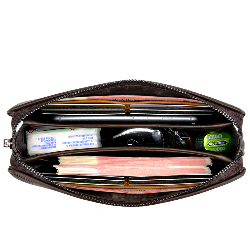 Mens High End PU Leather Long Wallet Large Capacity Anti Theft Clutch Wrist Bag with Multi Card Slots