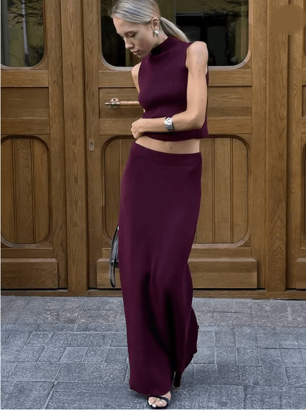 Elegant Womens Knitted Two Piece Skirt Set Summer Fashion Outfit