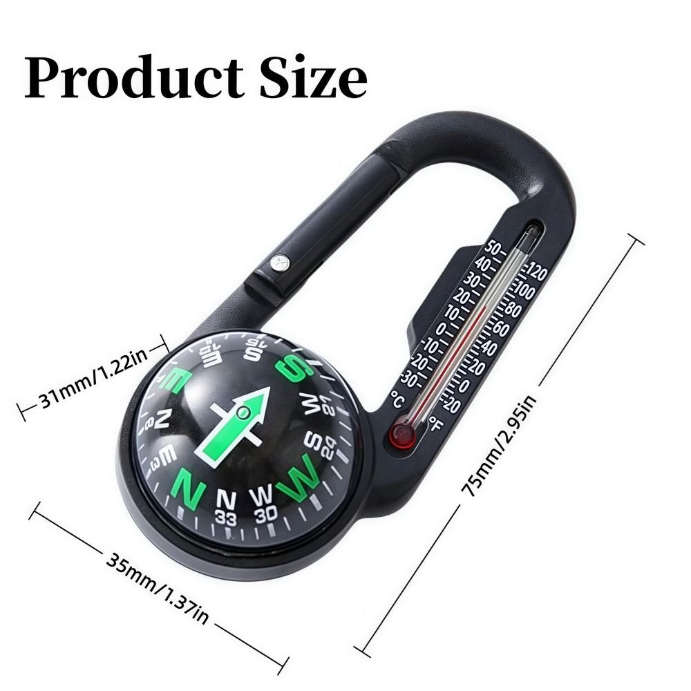 Multifunctional  Survival Carabiner Keychain with Compass and Thermometer