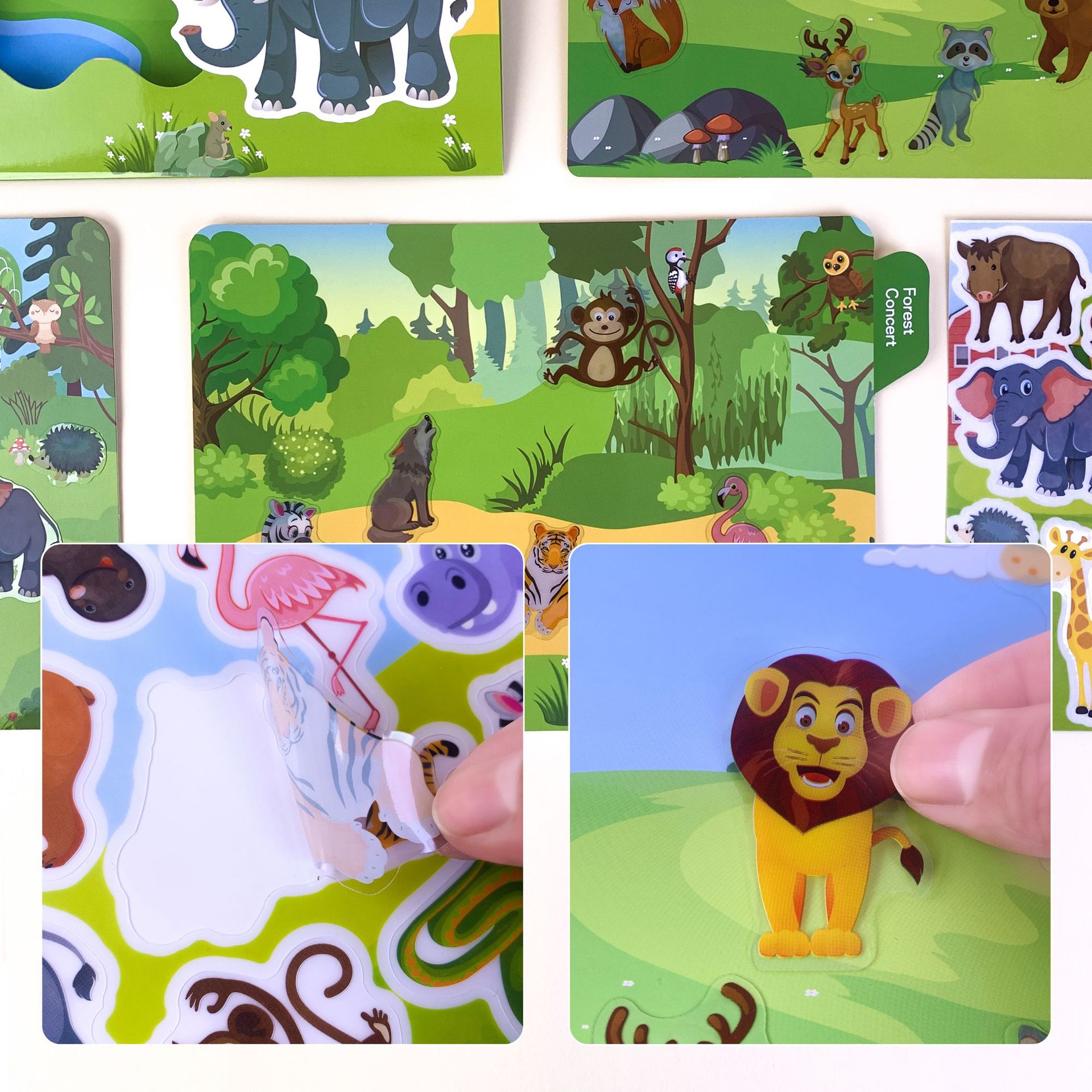 Kids DIY Puzzle Sticker Book, Reusable Scene Cute Cartoon Animal Stickers, Learning Cognition Toys, Back to School Gift