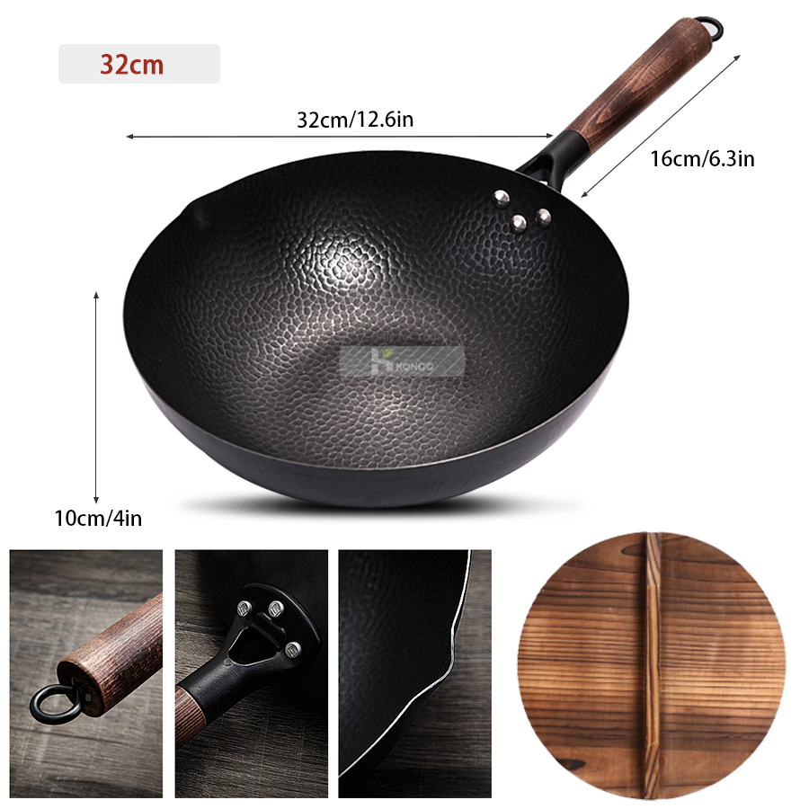Pure Iron Wok Cast Iron Pan, Non-coated Pot, Gas and Induction Cooker, Wok Cookware Pan for Home Cooking