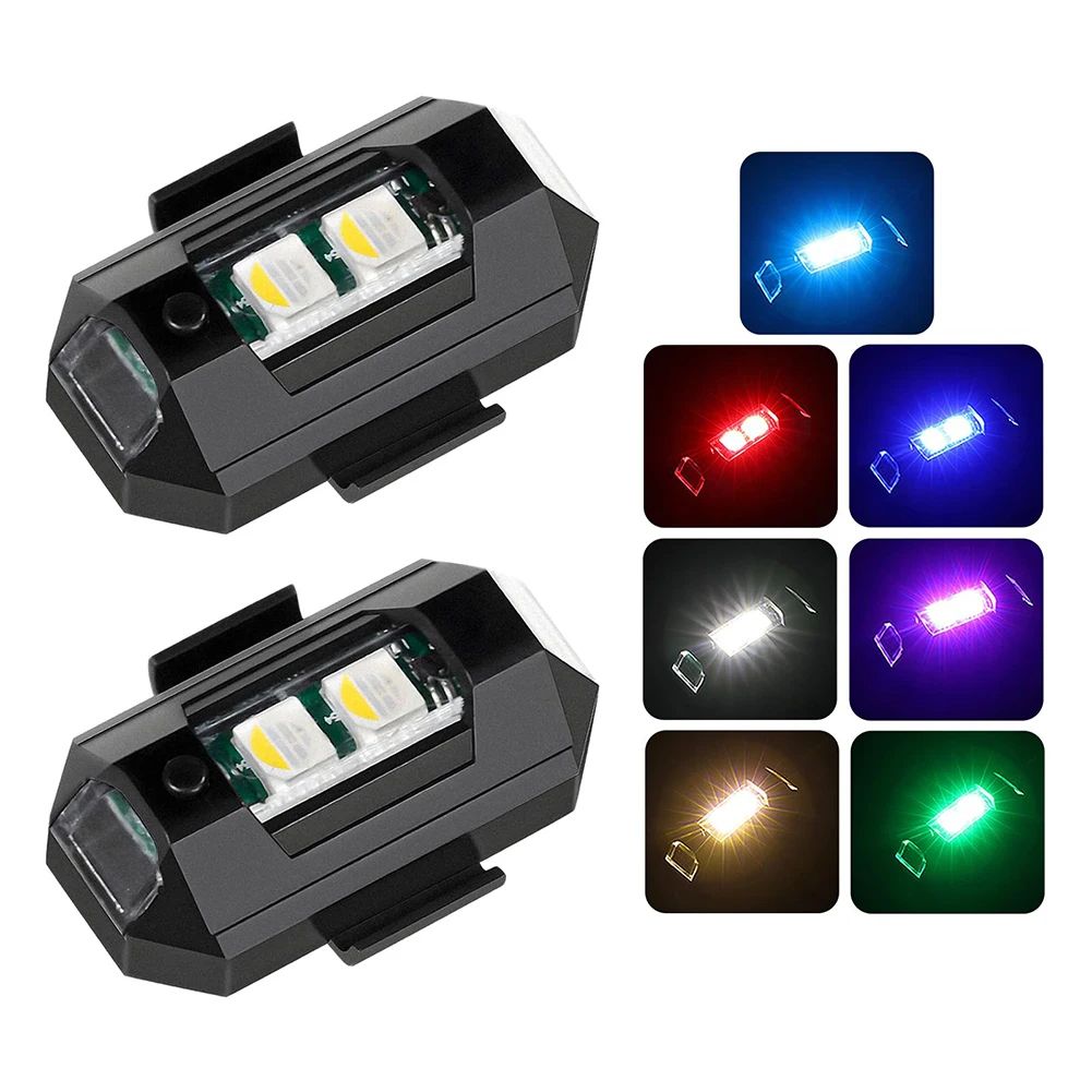 2 Pcs Mini 7-Color LED Strobe Safety Lights – Anti-Collision Flashing Beacons for Drone, Motorcycle & Aircraft