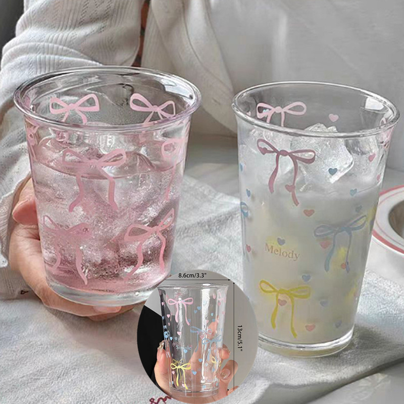 Cute Bow Glass Cup High Borosilicate Coffee Mug Aesthetic Pink Drinkware