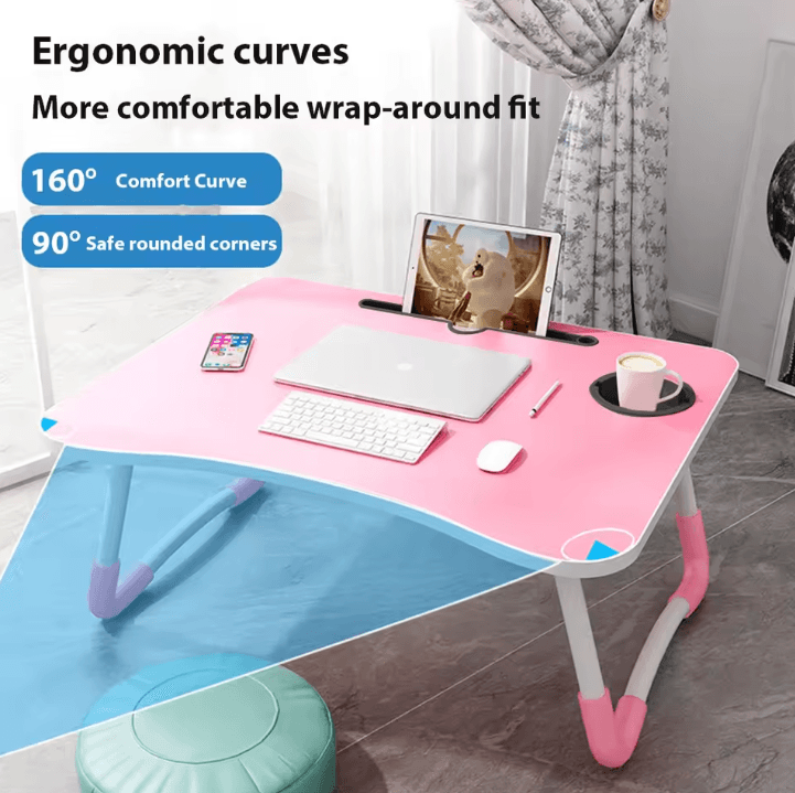 Foldable Laptop Bed Table Portable Lap Desk with Tablet Slot and Cup Holder