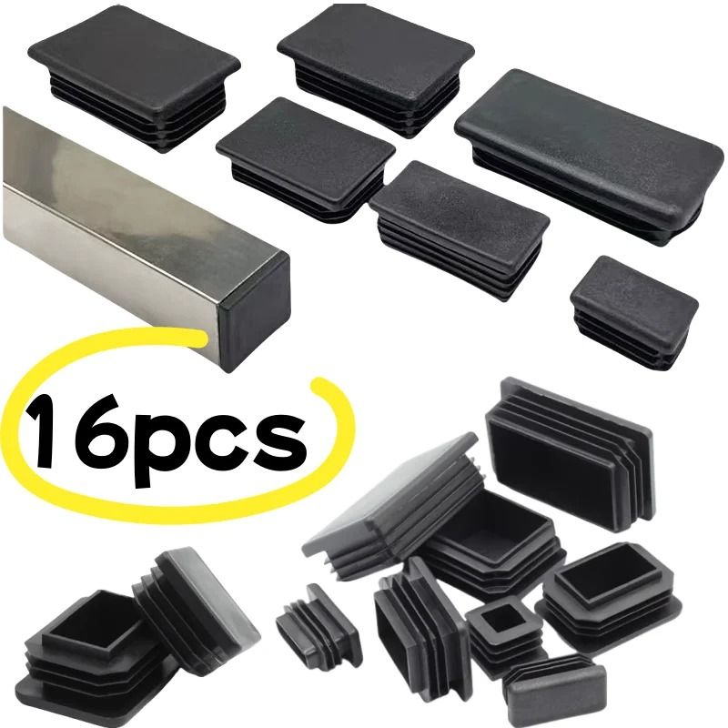 Black Square Pipe Plug Furniture Leg End Caps Anti Slip Floor Protectors Set
