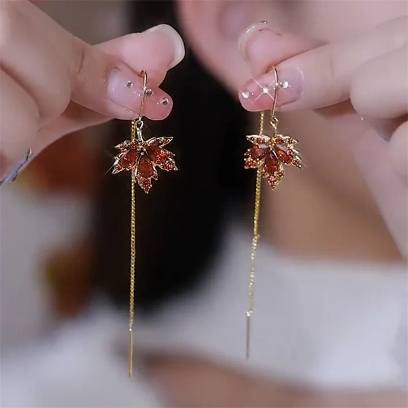 Elegant Crystal Leaf Drop Earrings