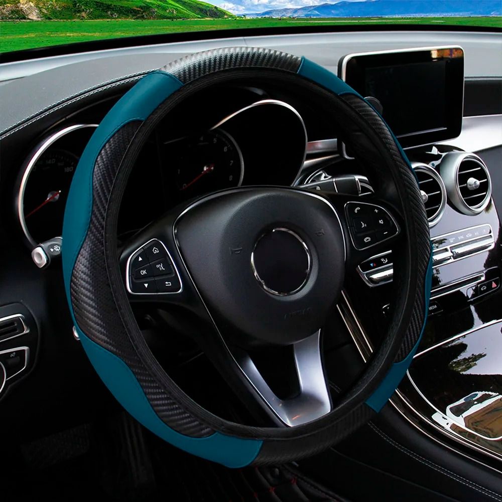 Carbon Fiber PU Leather Steering Wheel Cover 14.5 to 15 Inches