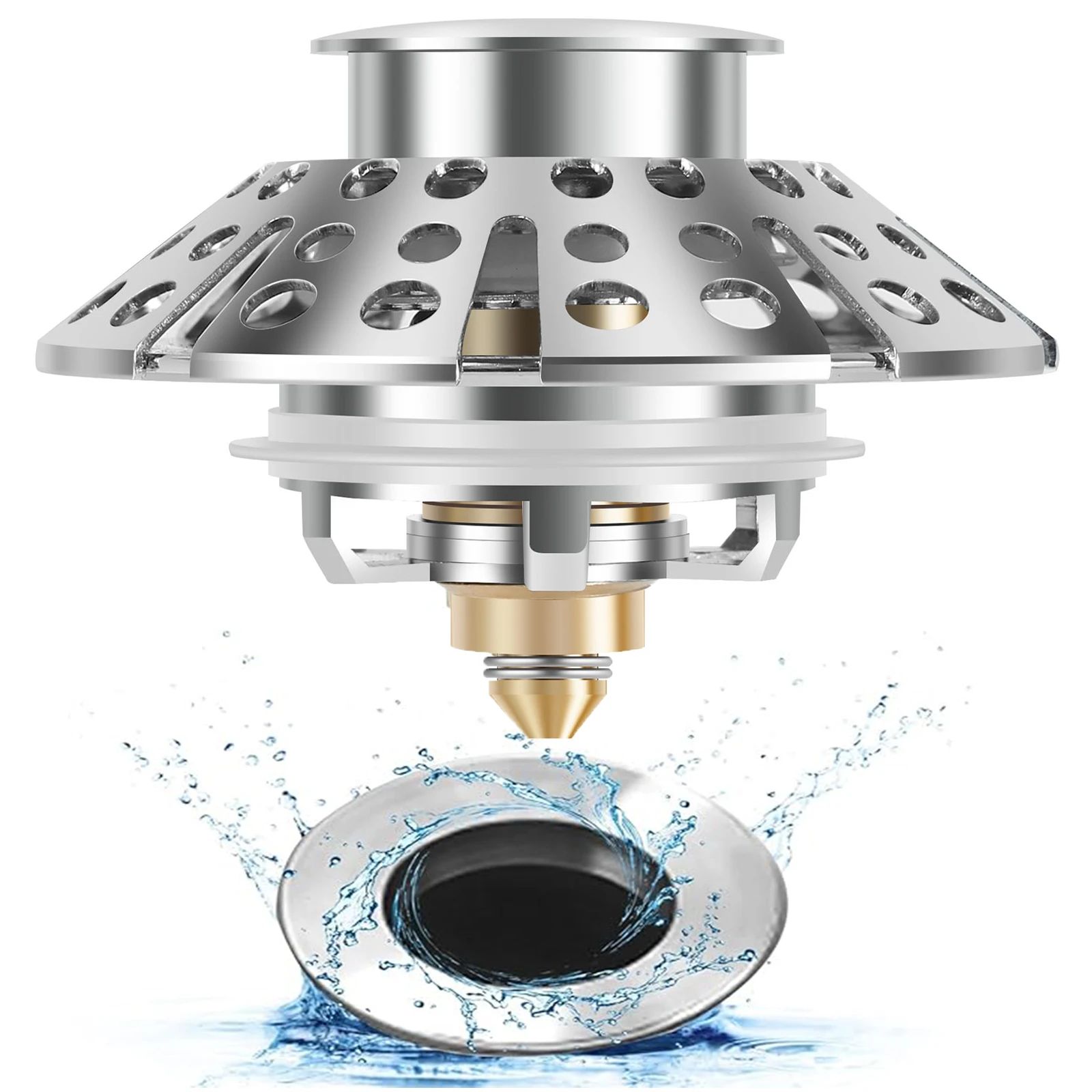3 in 1 Pop Up Sink Drain Stopper Brass Leak Proof Filter