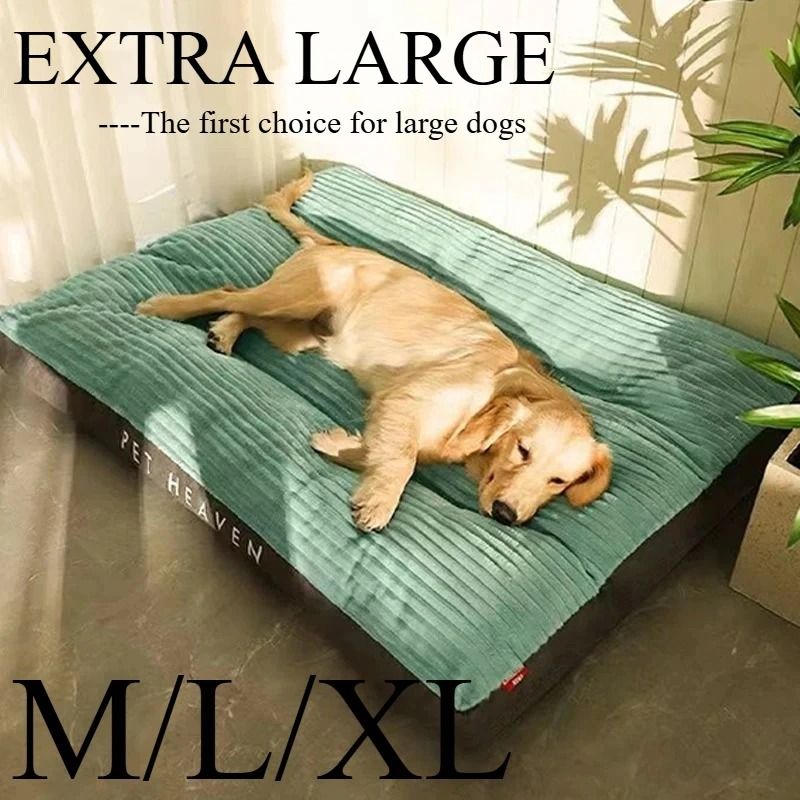 Winter Warm Corduroy Dog Bed with Washable Soft Sleeping Mat