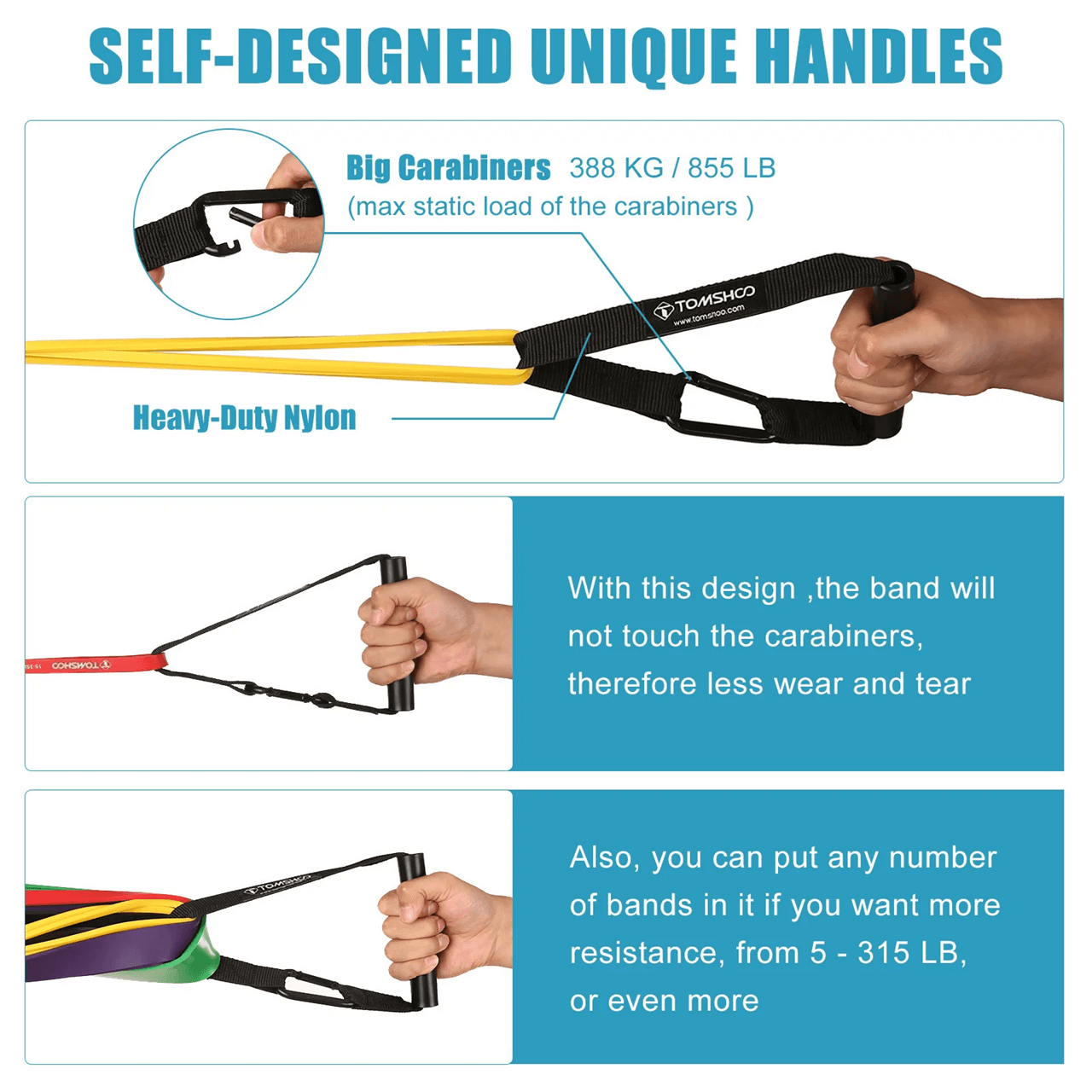 5 Pack Resistance Bands Set with Door Anchor and Handles for Home and Gym Workouts
