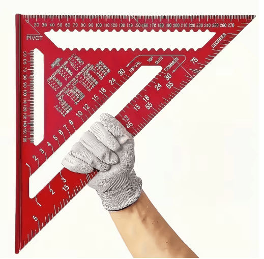 12 Inch Precision Triangle Ruler Red Aluminum Alloy Angle Finder with Metric Scalemea