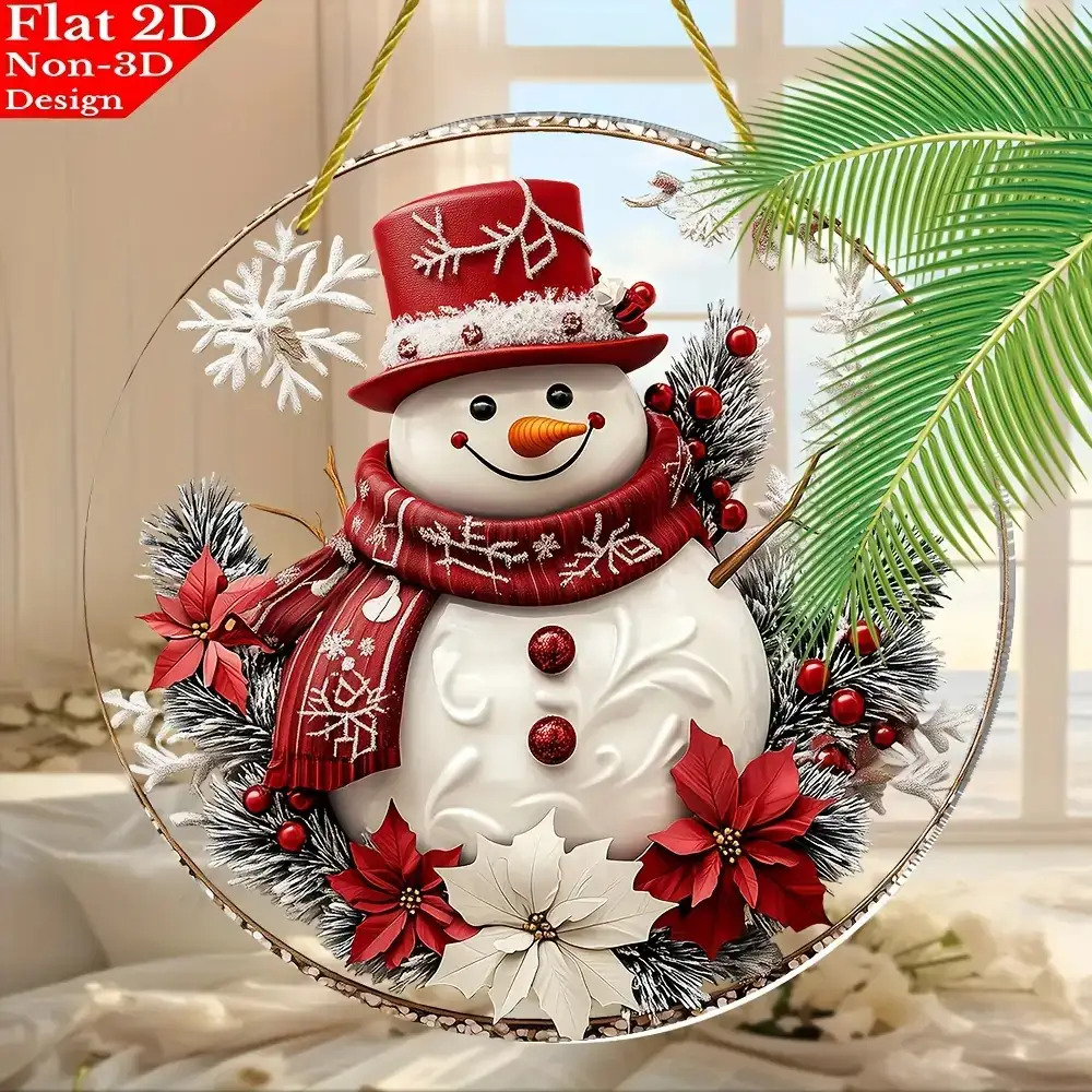 Winter Home Decoration Christmas, Acrylic Flat Snowman and Flower Sign