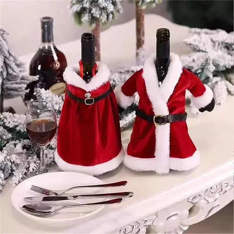 Creative Christmas Wine Bottle Dress Set Golden Velvet Santa Snowman Bottle Covers Holiday Table Decor