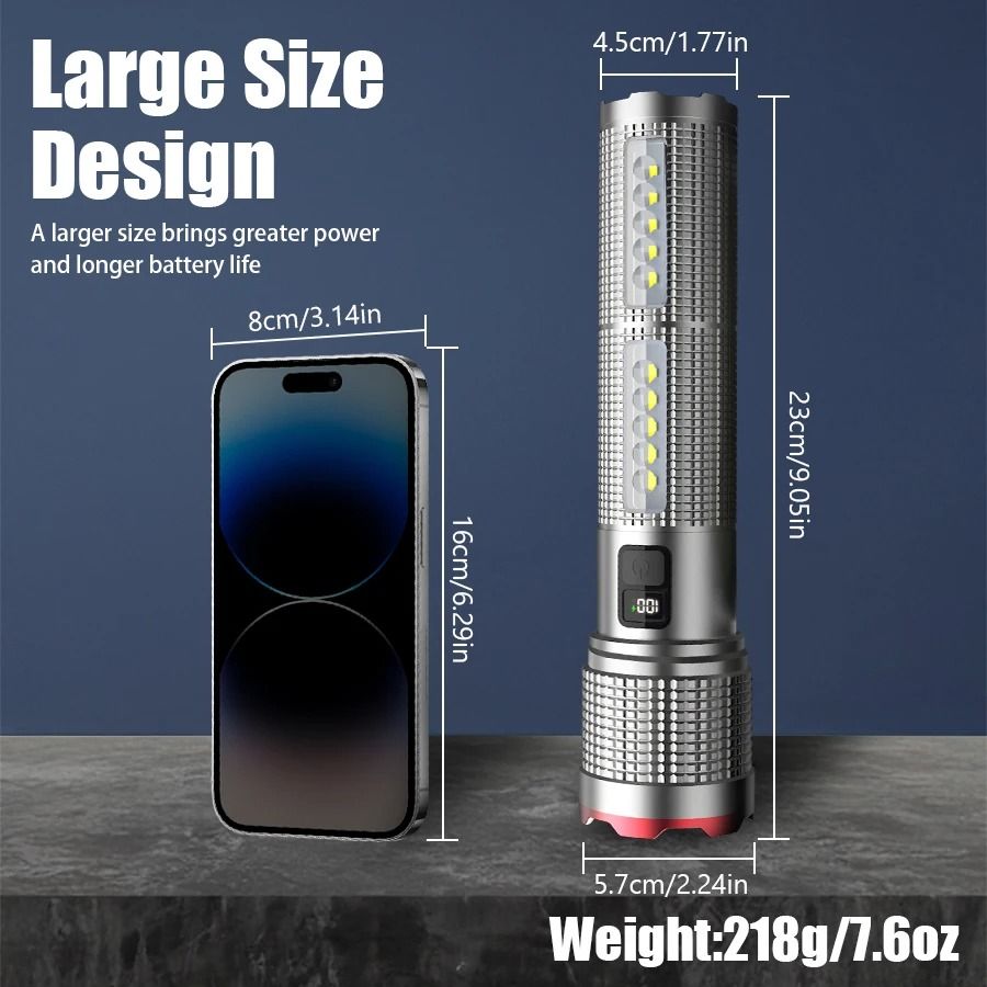 Powerful Rechargeable Tactical LED Flashlight with Zoom and Power Bank