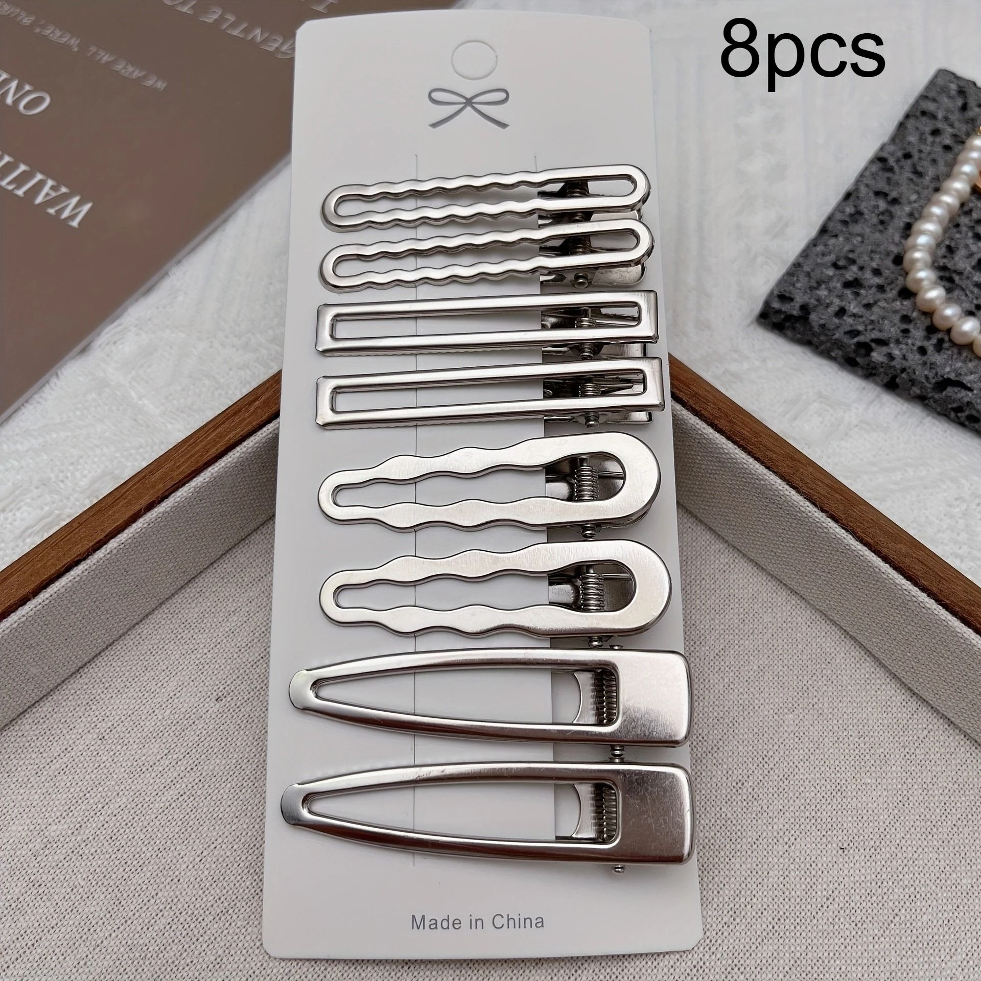 8pcs Elegant Silvery Hair Clips Set