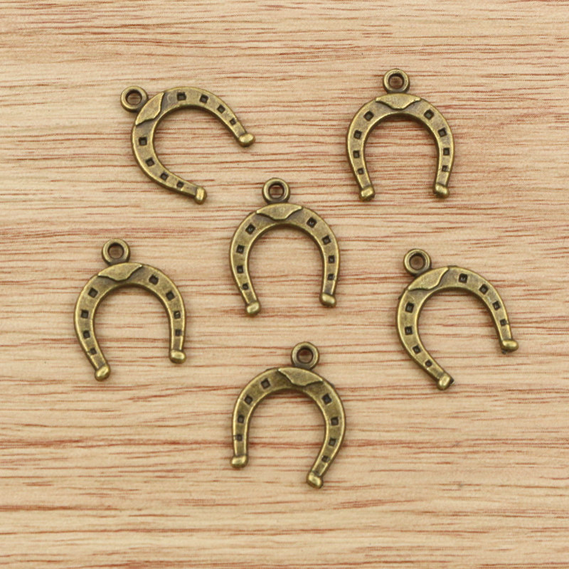 Lucky Horseshoe Horse Charms Antique Bronze Silver Color Plated Pendants for Handmade Jewelry, Craft, and DIY Projects