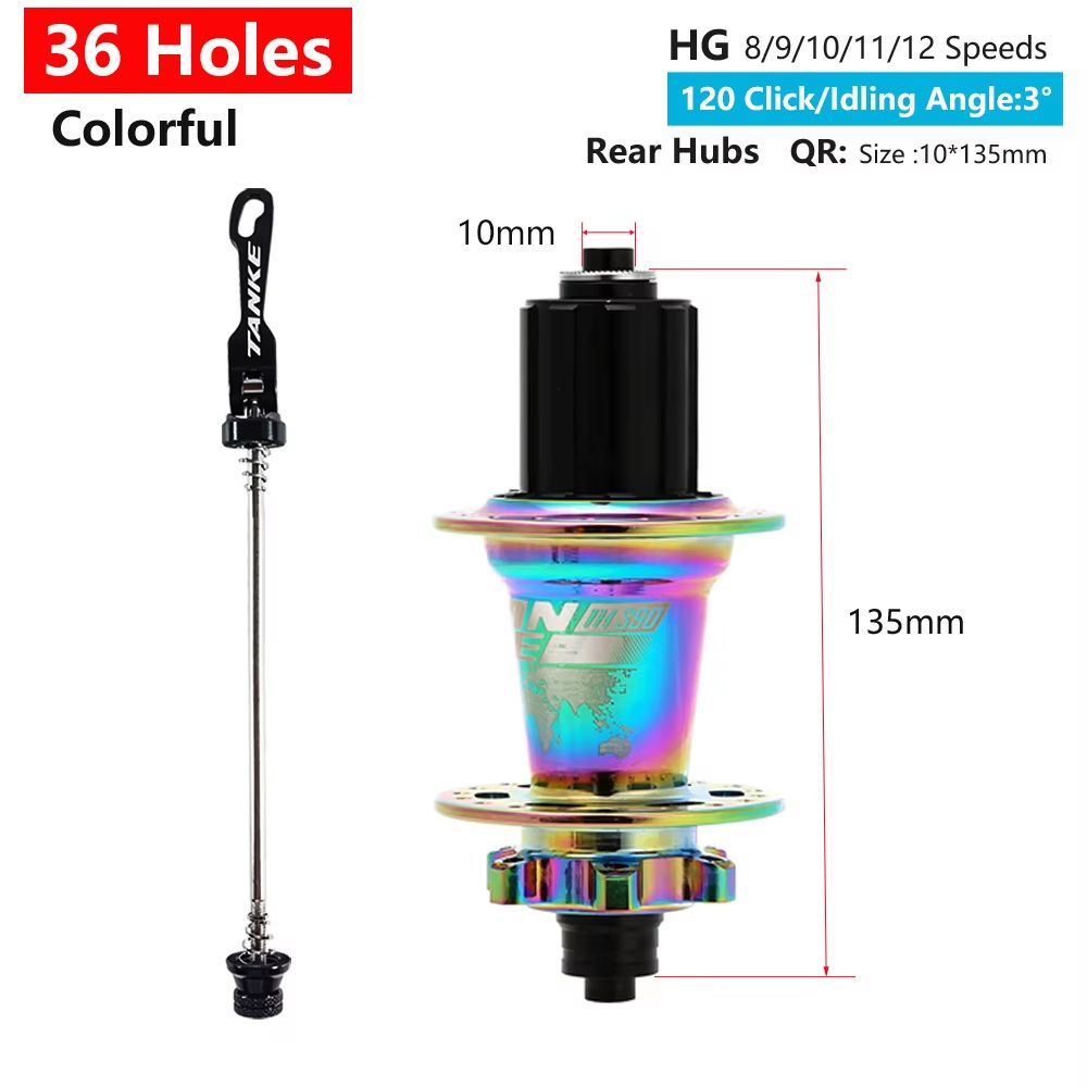 TANKE 120-Click 6-Bearing MTB Hub – 28/32/36H Disc Brake Front & Rear (8-12 Speed)