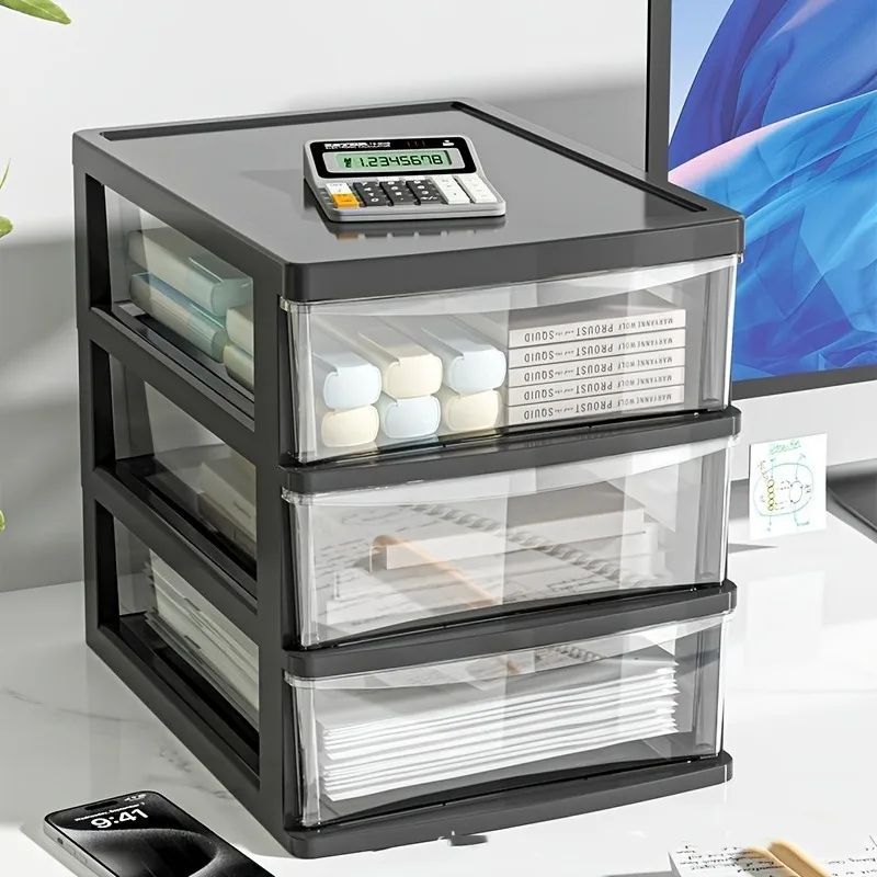 Clear Drawer Office Desktop Storage Box – Japanese Style Transparent Organizer for Cosmetics & Stationery