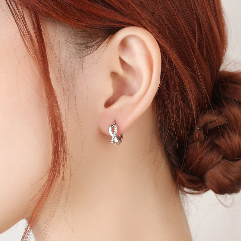 925 Silver 8-Shaped Twist Infinity Earrings with Zircon: New Arrival Women's Small Gift