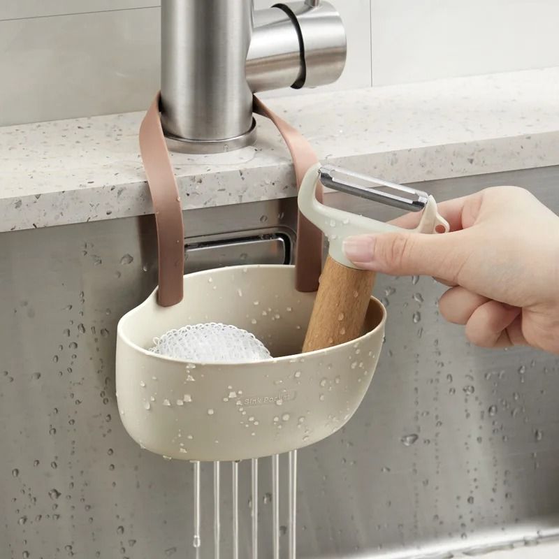 Kitchen Sink Pocket Organizer | Premium Silicone Sponges & Soap Holder Bathroom Dish Drain Water Basket