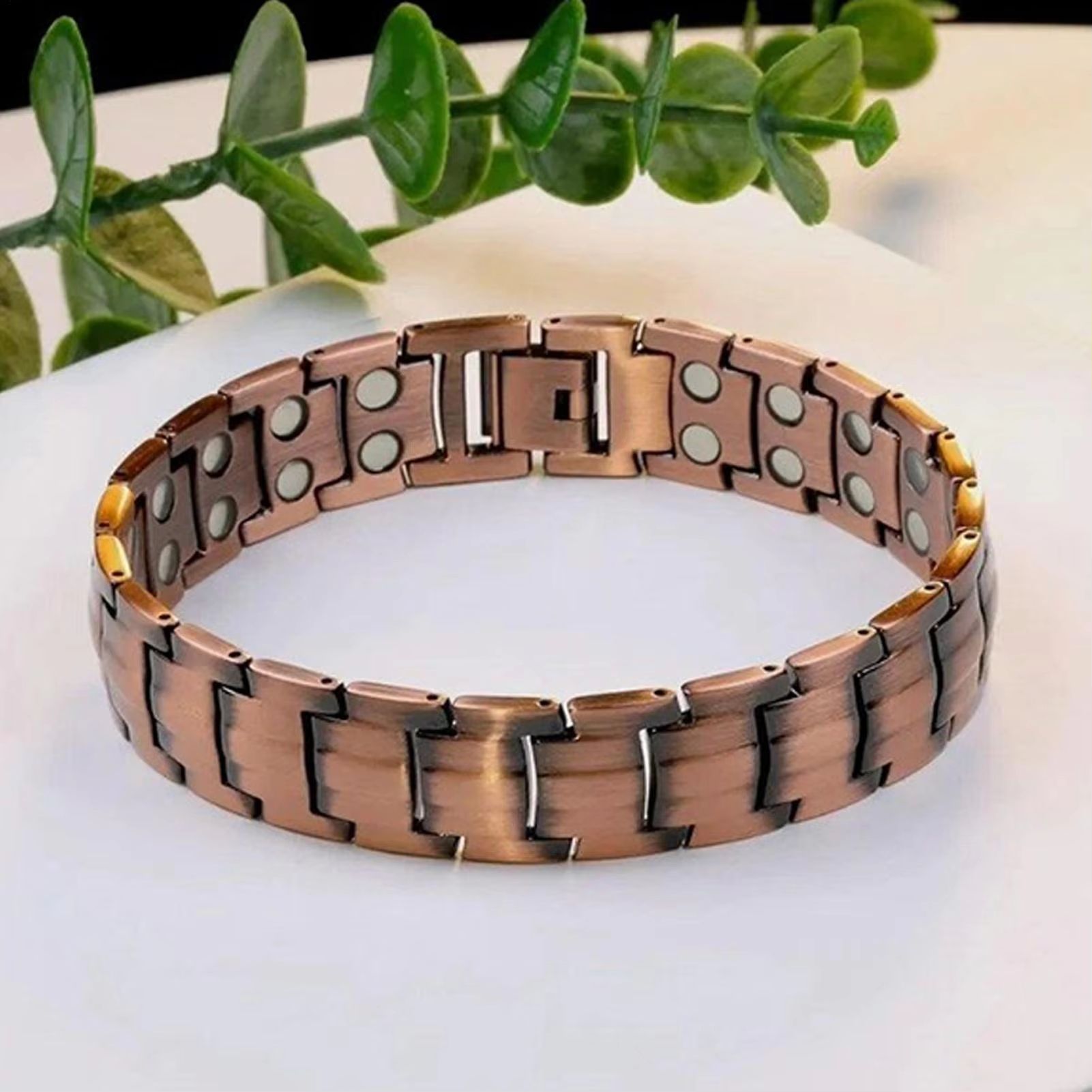 Vintage Copper Magnetic Bracelet for Men Pain Relief Therapy Link Chain with Double Row Magnets