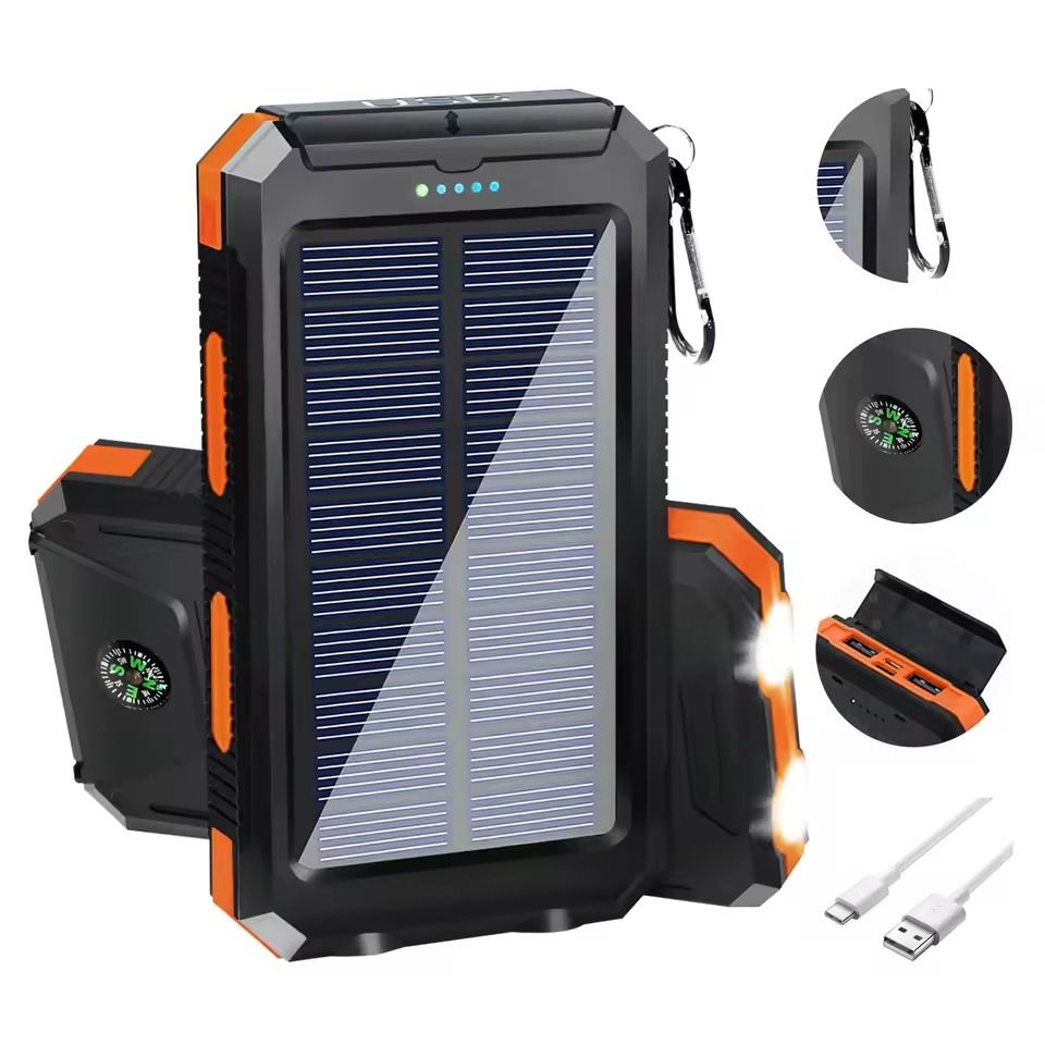 20000mAh Solar Power Bank – Waterproof Portable Charger with Dual USB Ports & Dual LED Flashlight for Outdoors