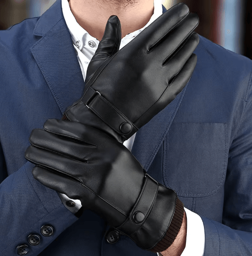 ThermaDrive Mens Leather Winter Gloves – Windproof Touchscreen Gloves for Driving