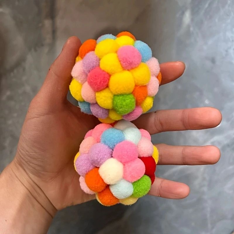 Cat Plush Ball Toy Set Interactive Wool Bell Balls For Play