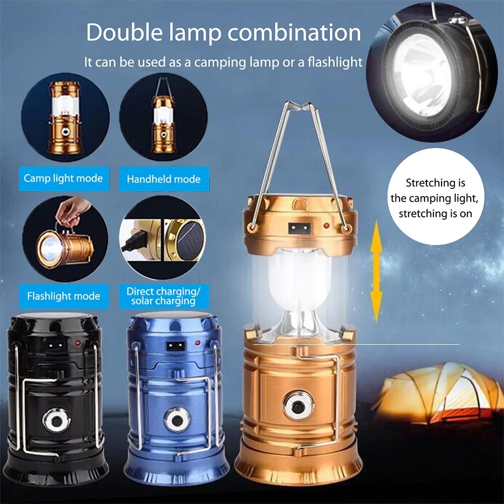 Solar Powered Multifunctional Camping Lamp & Portable LED Flashlight