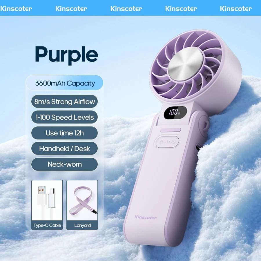 Rechargeable Turbo Handheld Fan with Lanyard and Ice Cooling Option