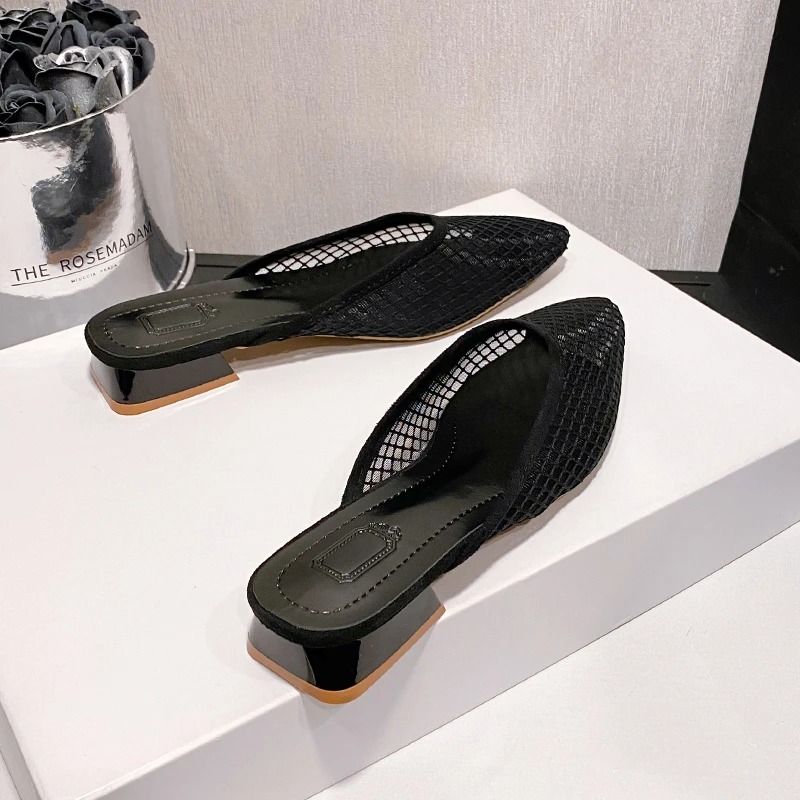 Designer Pointed-Toe Mesh Mules – Elegant Summer Beach Flat Slides