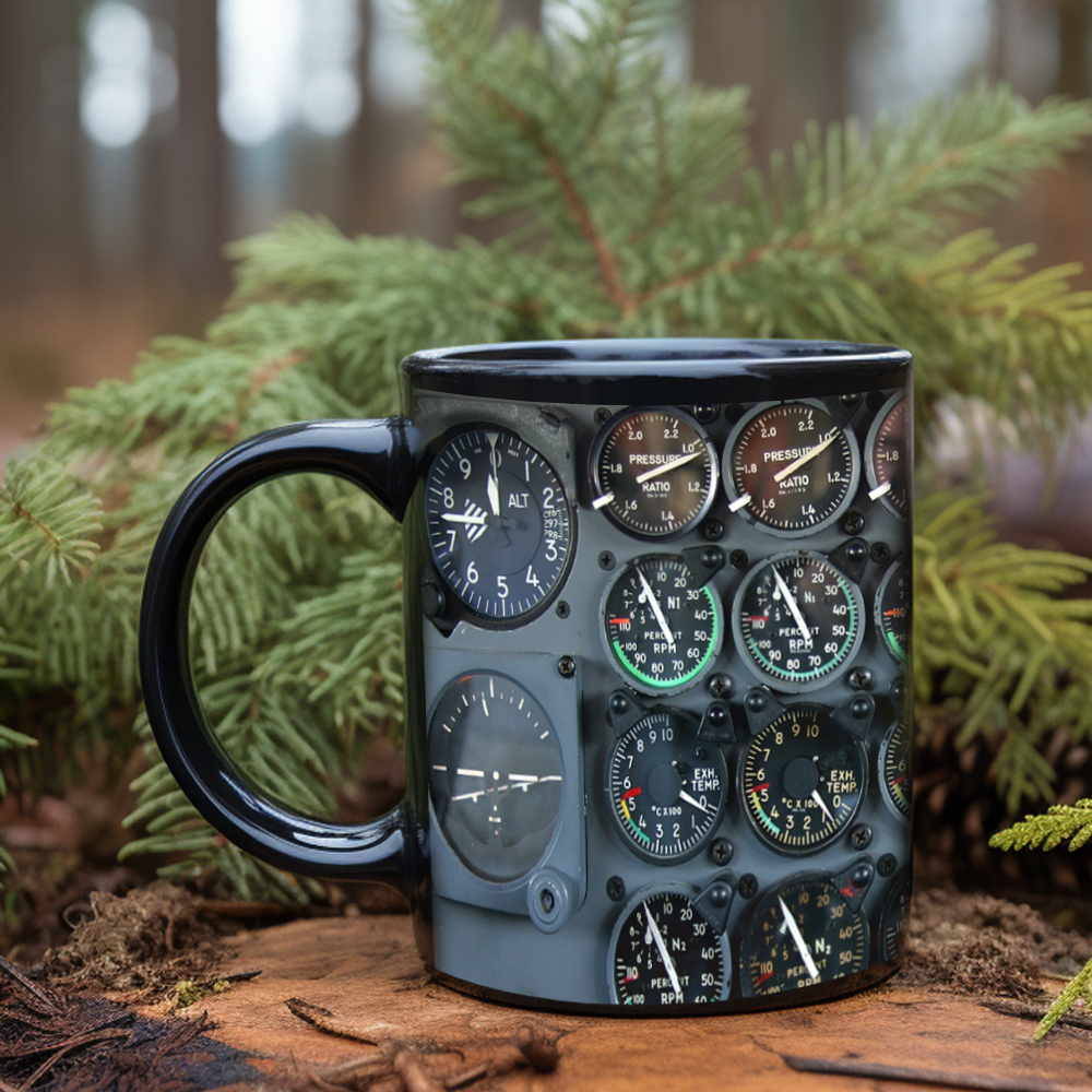 Dad Birthday Gift, Spaceship Combat Aircraft Instrument Panel Coffee Mug, Black Ceramic Mug, Father Tea Cup