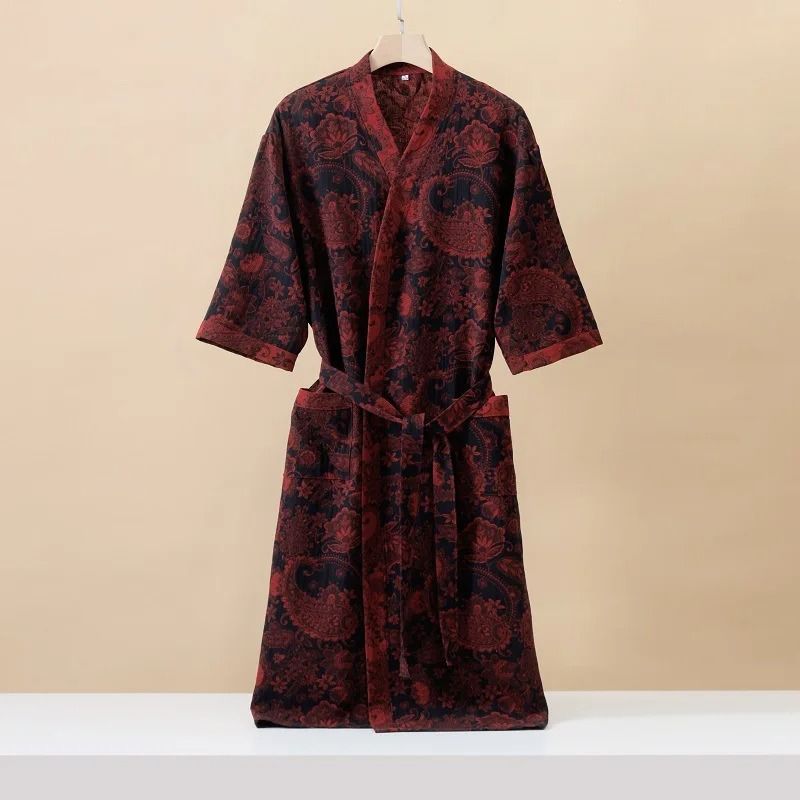 Cotton Printed Kimono Bathrobe Quick Dry Summer Home Wear