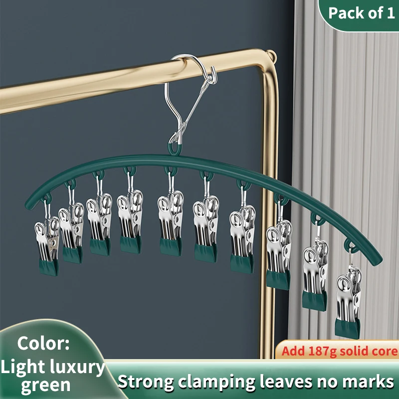 Stainless Steel Sock Drying Rack with Clips Non-slip Clothes Rack Underwear Clip Towel Hanger Windproof Pace-Saving