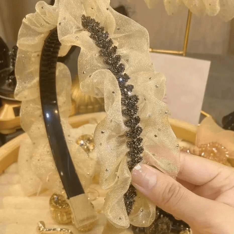 Elegant Black Gauze Rhinestone Headband
