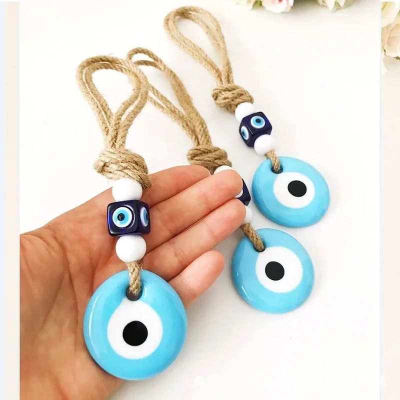 Turkish Evil Eye Glass Pendant Wall Hanging – Lucky Blue Nazar Bead Home & Car Decor