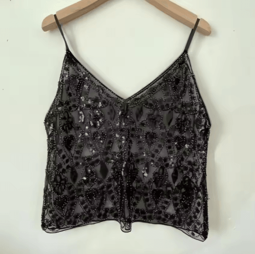 Puloru Sequin Beaded Flower Camisole – Open Back Chic Summer Top