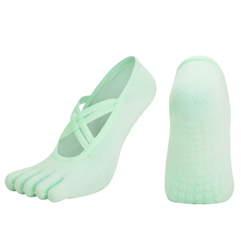 Womens Five-Finger Yoga Socks, Breathable Backless Pilates Socks with Anti-Slip Silicone Sole